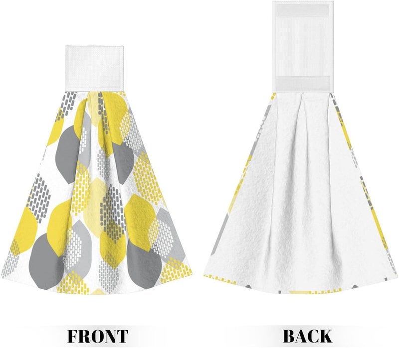 PDDCWAY Yellow Gray Kitchen Hand Towels Modern Boho Hanging Tie Towels Fast Drying Dish Cloth with Loop 2 PCS for Bathroom Restroom Home Decor - Image 2